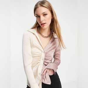 Ruched Front, Colored Block Shirt